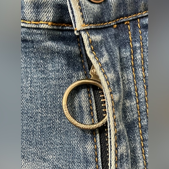 Off-White Designer Unique Denim Girl Skeleton Caution Graphic Jeans Size 36 - Picture 12 of 17